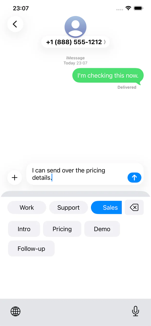 Sales phrases ready to insert from the KeyBurst keyboard